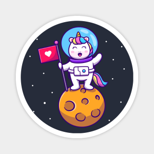 Cute Unicorn Astronaut Holding Flag On Planet Magnet